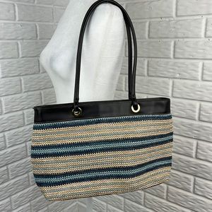 CHARTER CLUB CLASSICS STRIPE WOVEN VEGAN LEATHER ZIP TOP TOTE